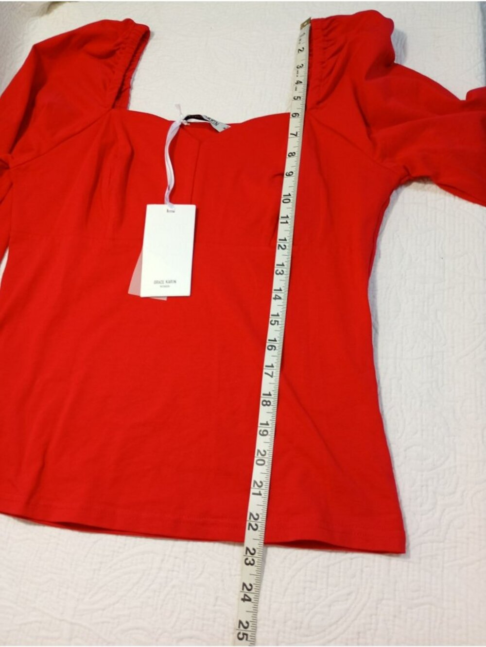 NWT Grace Karin Womens Red Long-Sleeve Square Neck Blouse Size M - Picture 11 of 11